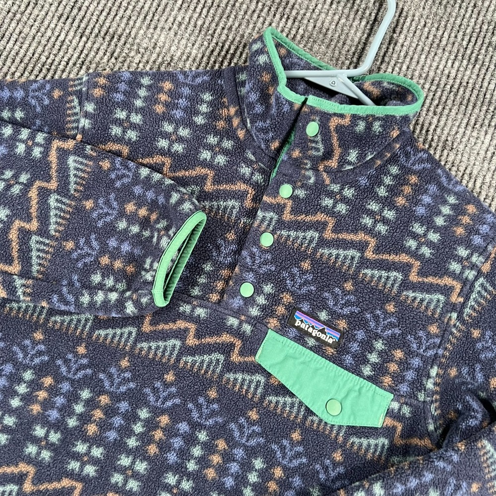 Patagonia Synchilla Snap T Fleece Womens XS Extra Small Blue Geometric 1/4 Mock